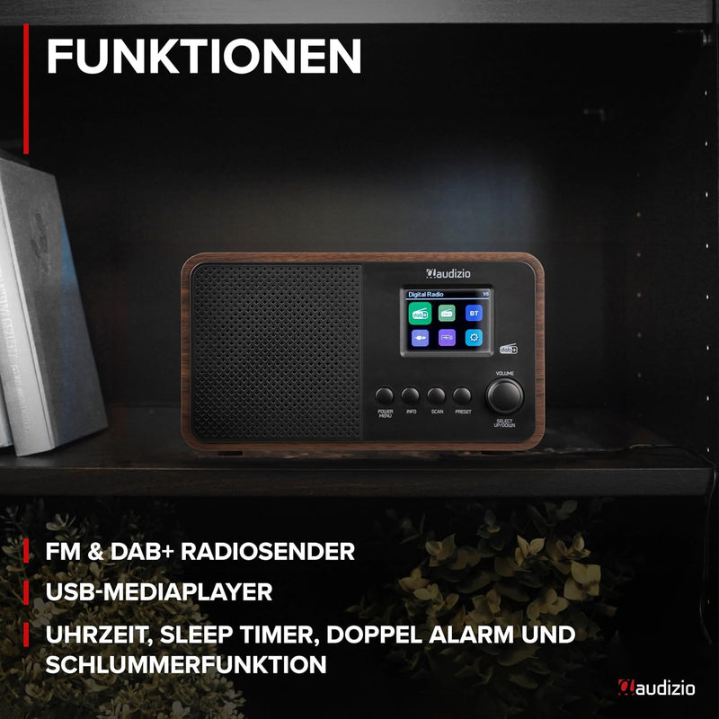 Audizio Avio - Kompaktes DAB Plus Radio mit Bluetooth, Digitalradio, FM & UKW, AUX, 30W Lautsprecher