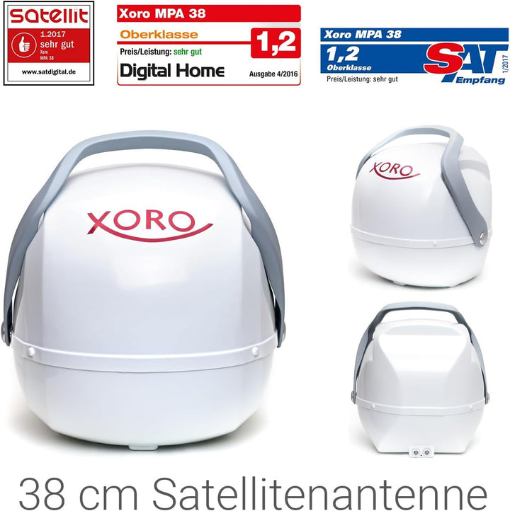 XORO MPA 38 - Vollautomatische Ausrichtung auf den Satelliten per Knopfdruck, Twin LNB, 4 Satelliten