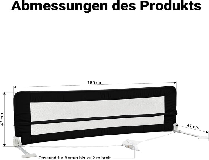 Wiltec Bettschutzgitter 150 x 42 cm, klappbares Bettgitter, Kinder Rausfallschutz aus Nylon und Meta