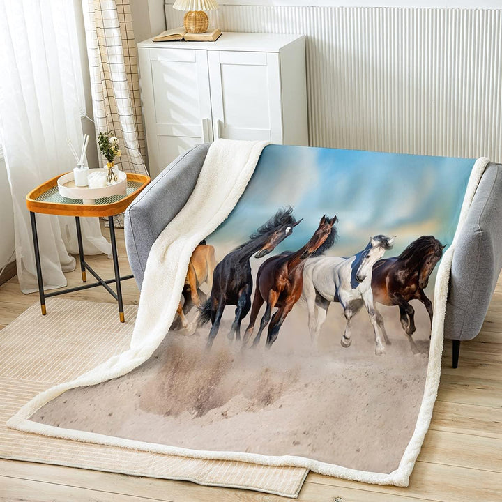 Homewish Schwarzes Pferd Flanell Decke 130×150,Kinder Jungen Galoppieren Denk-Wurf-Decke,3D Bauernho