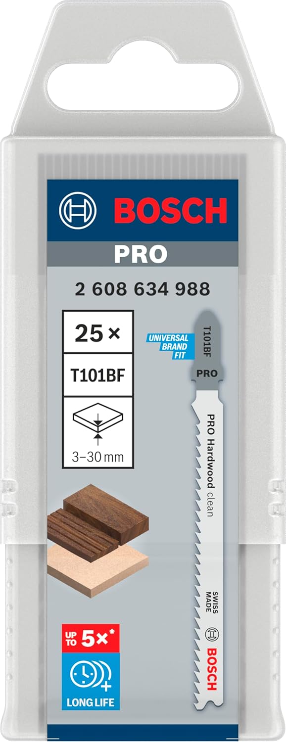 Bosch Professional 25 x Stichsägeblatt T 101 BF Clean for Hard Wood (für hartes Holz, gerader Schnit
