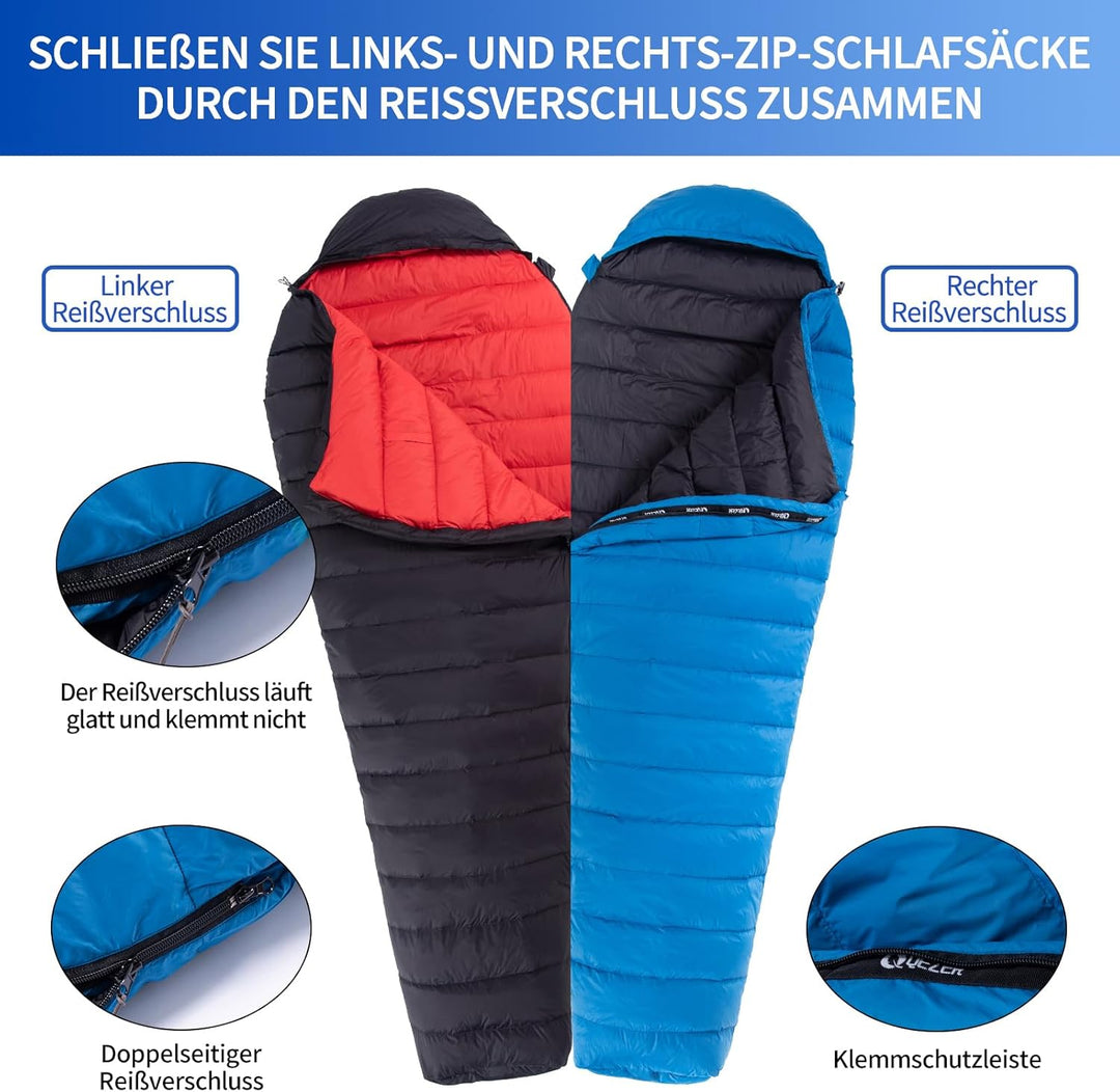 Daunenschlafsack, Schlafsack Ultraleicht, 600FP+ Premium Daunen, Geeignet für Winter/Sommer, geeigne