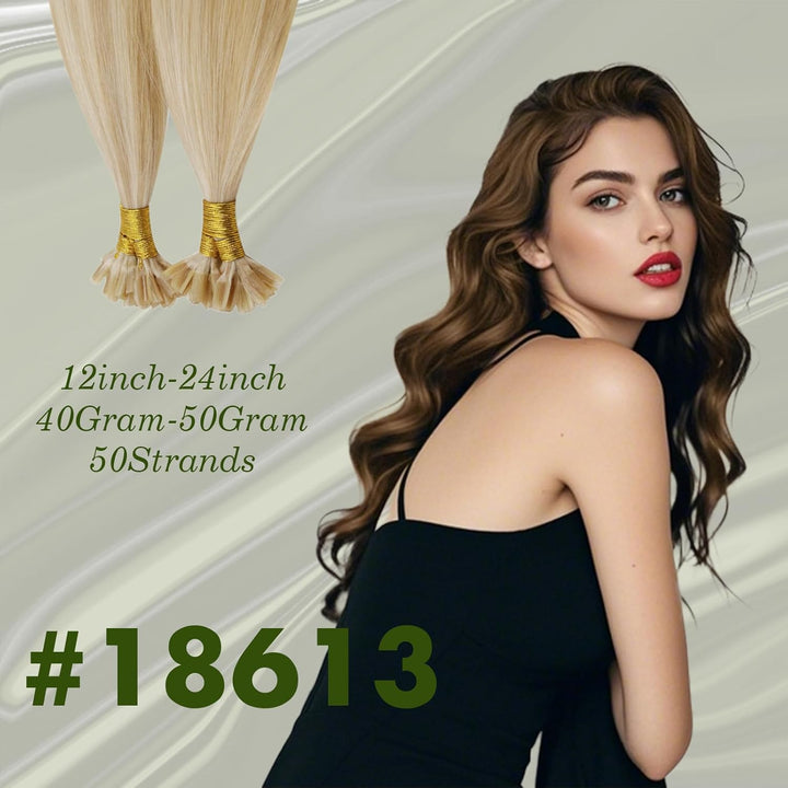 RUNATURE Blond Extensions Echthaar Bondings Highlight 40cm Glatt Keratin Bonding Extensions Echthaar