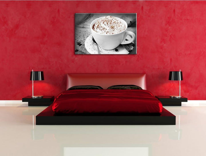Kaffe mit Sahne und Zimt schwarz/weiss Format: 100x70 cm auf Leinwand, XXL riesige Bilder fertig ger