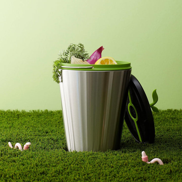 Chef'n EcoCrock Komposteimer, 3,3 Liter, Stahlgrau Stahlgrau Komposttonne, Stahlgrau Komposttonne