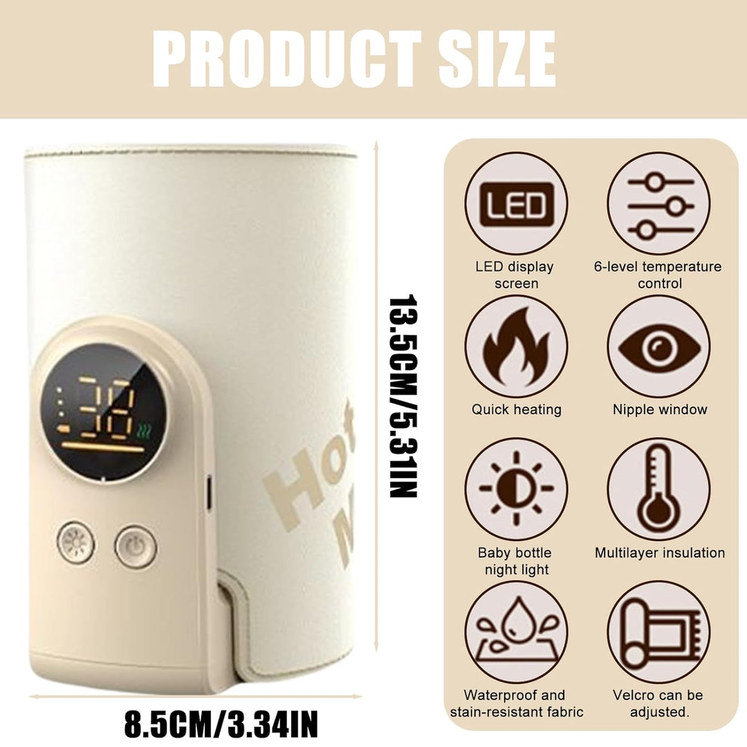 Flaschenwärmer Baby Unterweg 6 Einstellbare Temperatur 38-50℃, Tragbarer Fläschchenwärmer Baby mit L