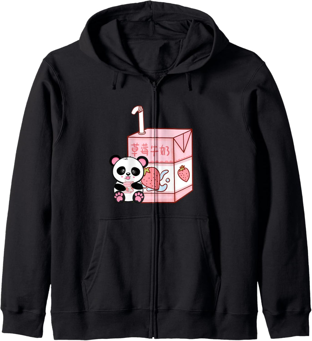 Strawberry Milk Carton Retro 90s Cute Kawaii Panda on Sakura Kapuzenjacke