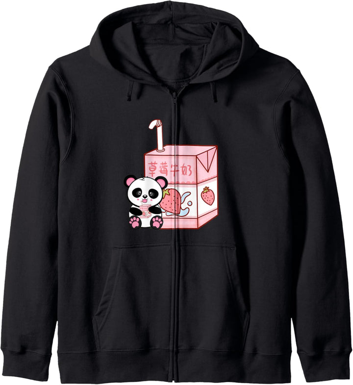 Strawberry Milk Carton Retro 90s Cute Kawaii Panda on Sakura Kapuzenjacke