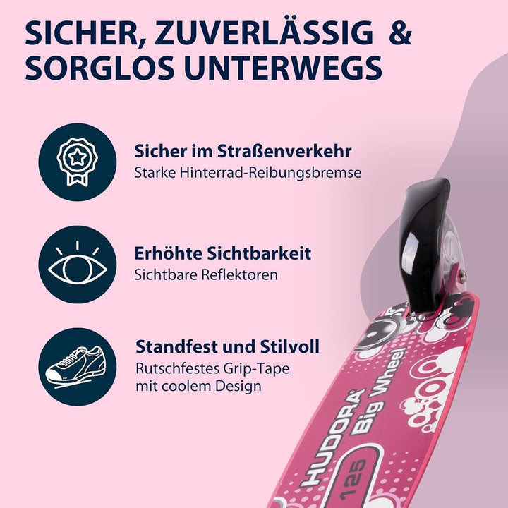 HUDORA BigWheel 125 Scooter - Sicherer &amp; hochwertiger Aluminium-Roller für Kinder - Höhenverstellbar