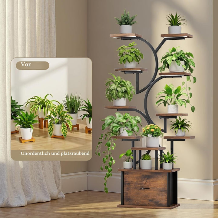 KELHOMECL Pflanzenständer mit Wachstumslicht – 11-stufiges Blumenständer mit Schublade, 165cm hoher