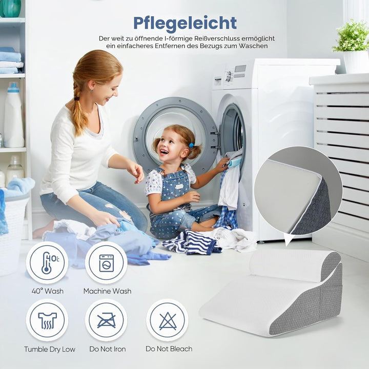 Lesekissen für Bett und Sofa, Ergonomisches Rückenlehne Kopfkissen, Verstellbares Keilkissen mit Mem