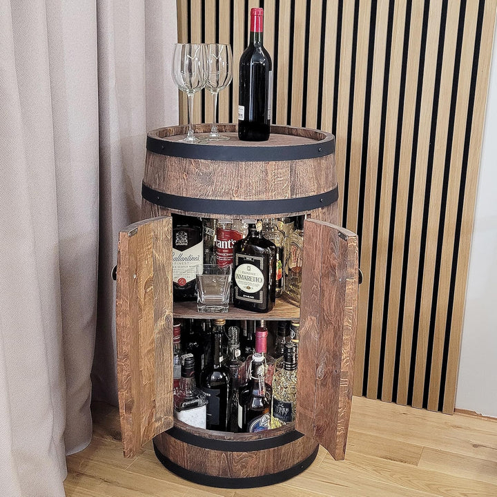 weeco - Fassbar LED mit Tür und Weinhalter - Weinregal. Fass Hausbar Weinrack 80x50cm. Rustikaler de