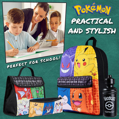 Pokemon Rucksack Kinder 4er Set Schulranzen Lunchbox Federmäppchen Wasserflasche 500ml Kinderrucksac