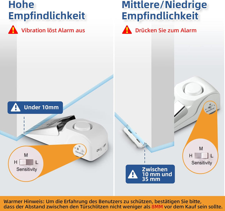 Türstopper Alarm, Türkeil Gummi Kabellos 120dB Türalarm, Türsicherung Einbruchschutz Alarmanlage mit