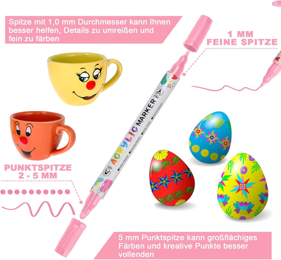 KEMYR 120 Farben Acrylstifte Set mit Doppelspitze, Acrylmarker Wasserfeste für Steine, Holz, Glas &
