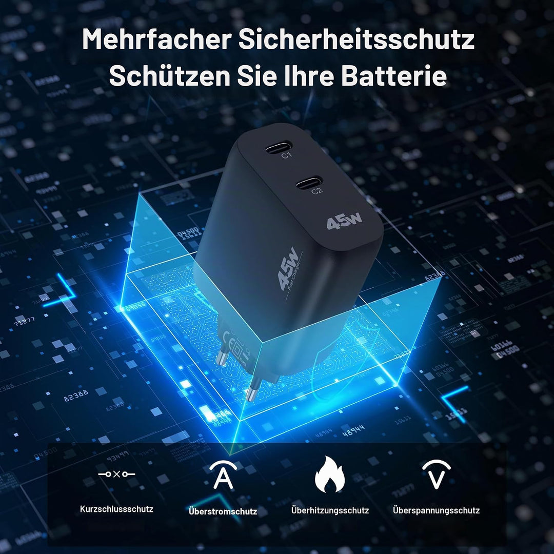 45W 2-Port USB C Ladegerät Mit Schnellladekabel für Samsung Galaxy S26 S25 S24 S23 Ultra Edge FE 5G