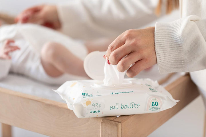 Babytücher – 99 % reines Aqua – 100 % pflanzliche Fasern – 960 Tücher – 12 Packungen + 4 gratis – he