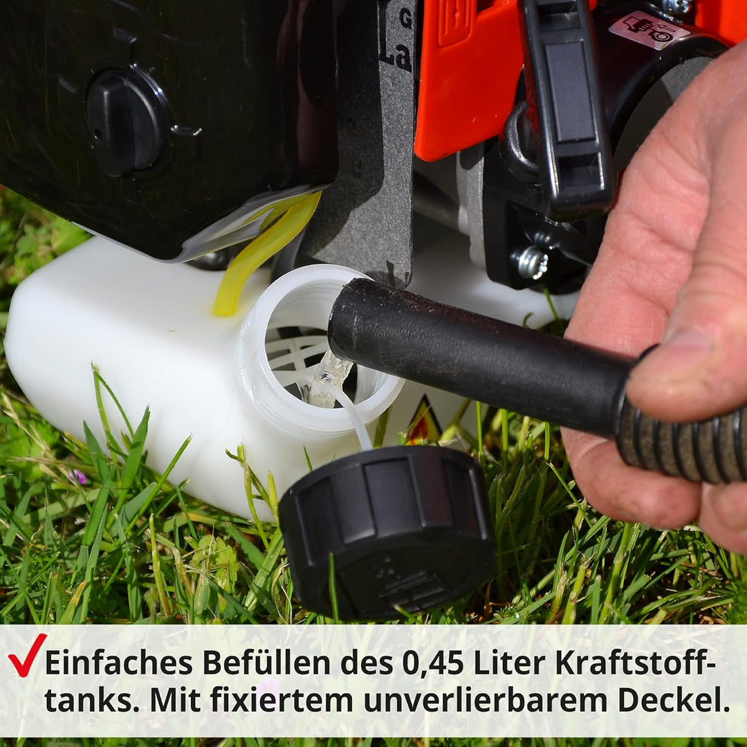 HECHT 2-Takt Benzin Motorsense Freischneider Rasentrimmer mit Messer und Doppel Faden Spule, 43 cm u