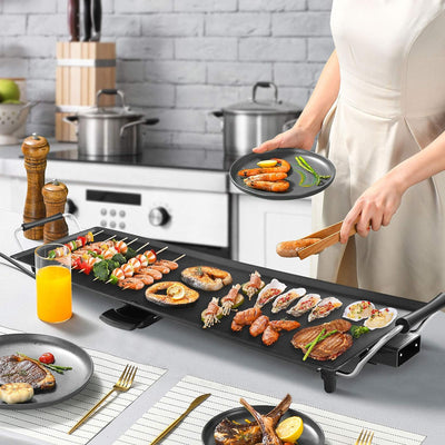 GOPLUS Elektrogrill 1800W, Teppanyaki Grillplatte mit Antihaftebeschichtung, Tischgrill inkl. Einste