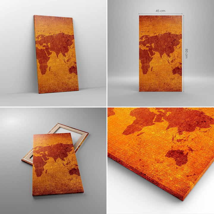 Bilder auf Leinwand Alte Karte Kontinente Reisen Welt Leinwandbild mit Rahmen 45x80cm Wandbilder Dek