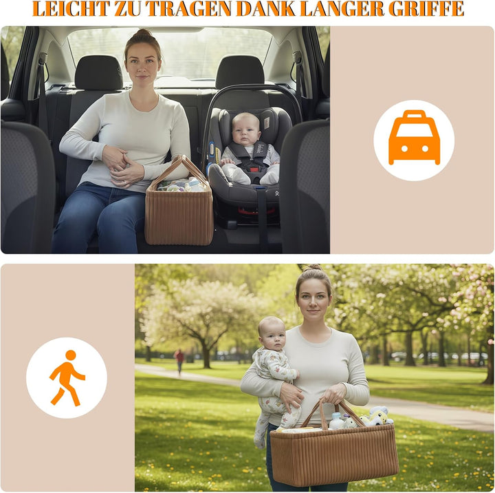 Wickeltisch Organizer, Baby Windel Caddy Korb, Wickeltasche Organizer mit Fächern & Griffen, Cord Wi