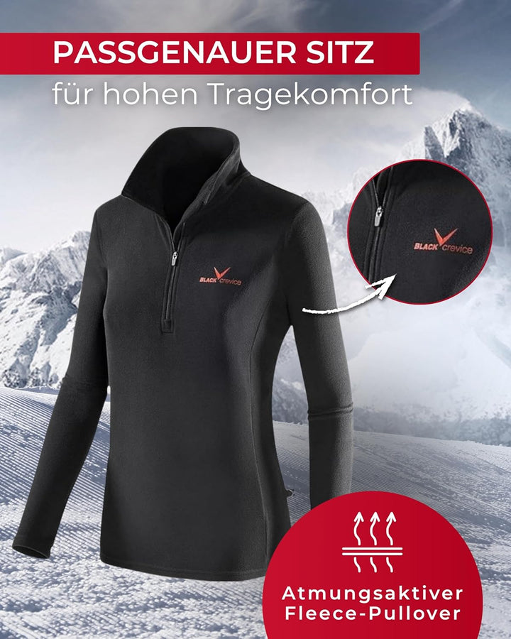 Black Crevice Damen Fleece-Skirolli I Ski-Pullover für Damen Grössen I Damen-Funktionsshirt I Damen