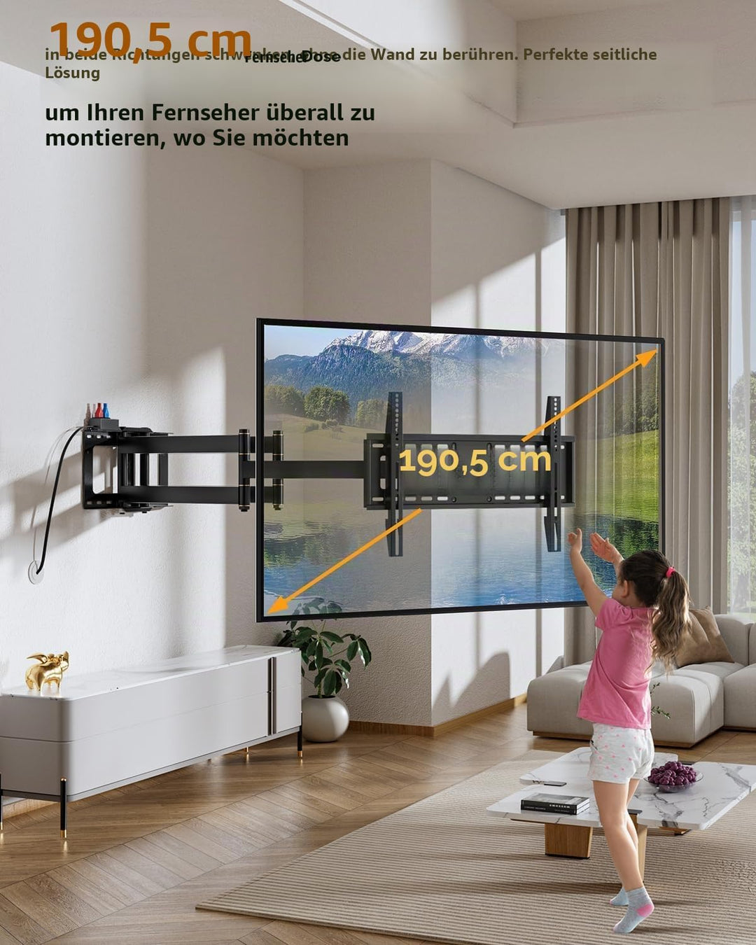 TV Wandhalterung mit 1080 mm Extra Langem Gelenkarm, Fernseher Halterung Schwenkbar für 50-100 Zoll