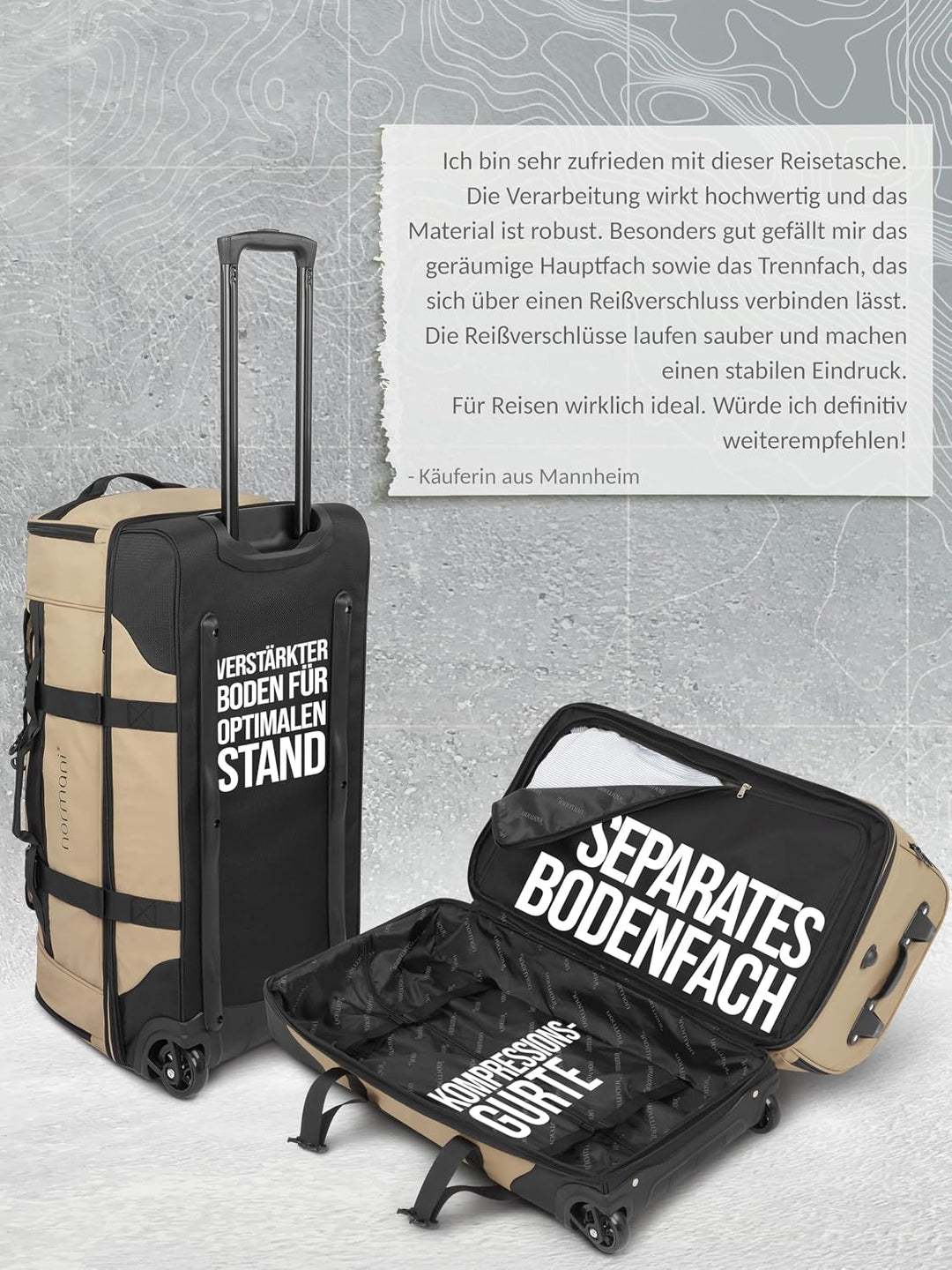 normani XXL Reisetasche 100-120 Liter 2-Rad Trolley gross Weichgepäck Travel Bag mit Rollen und 8 Fä