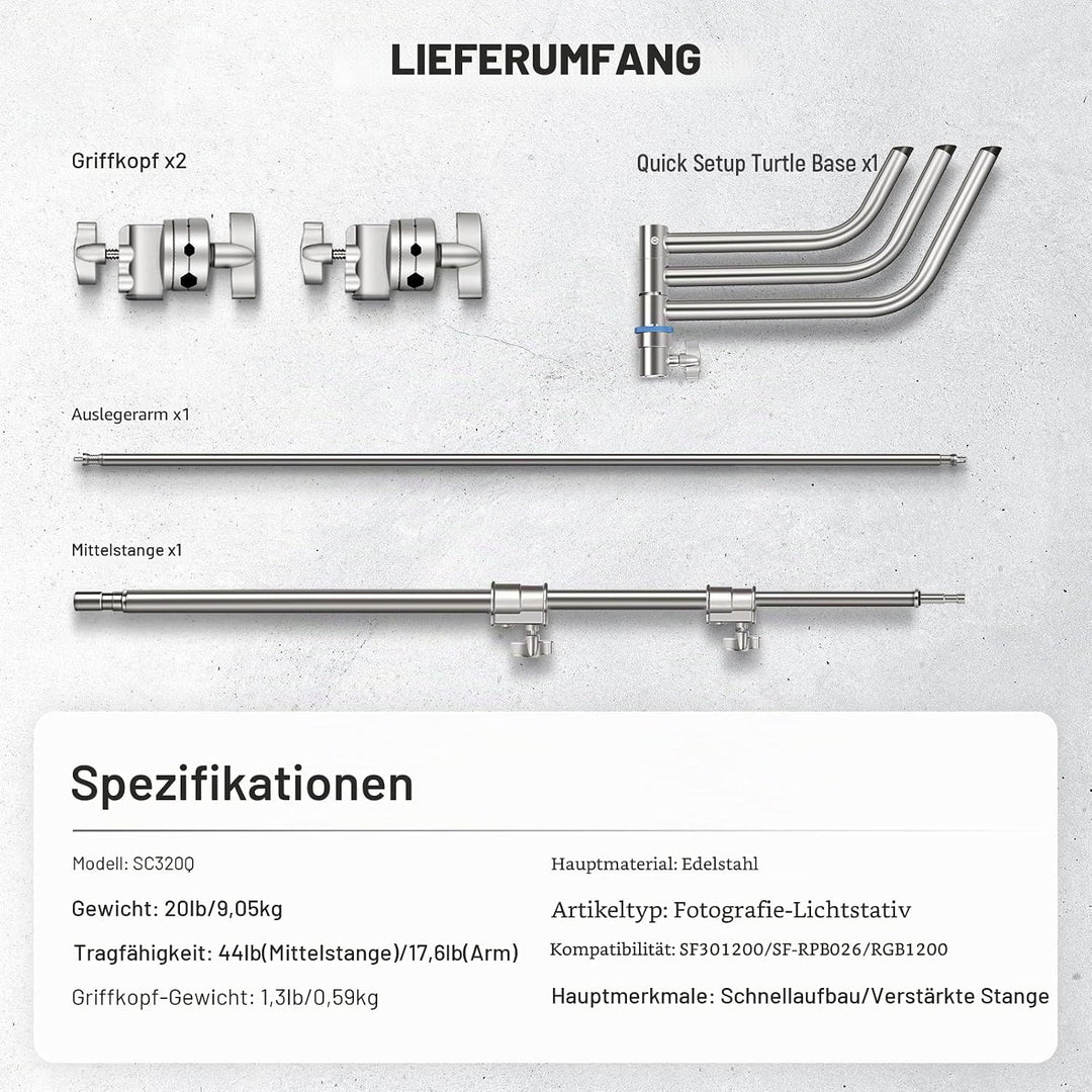 Neewer SC320Q SC320Q C-Ständer aus Edelstahl, strapazierfähig, mit Galgenarm, schnelle Einrichtung,