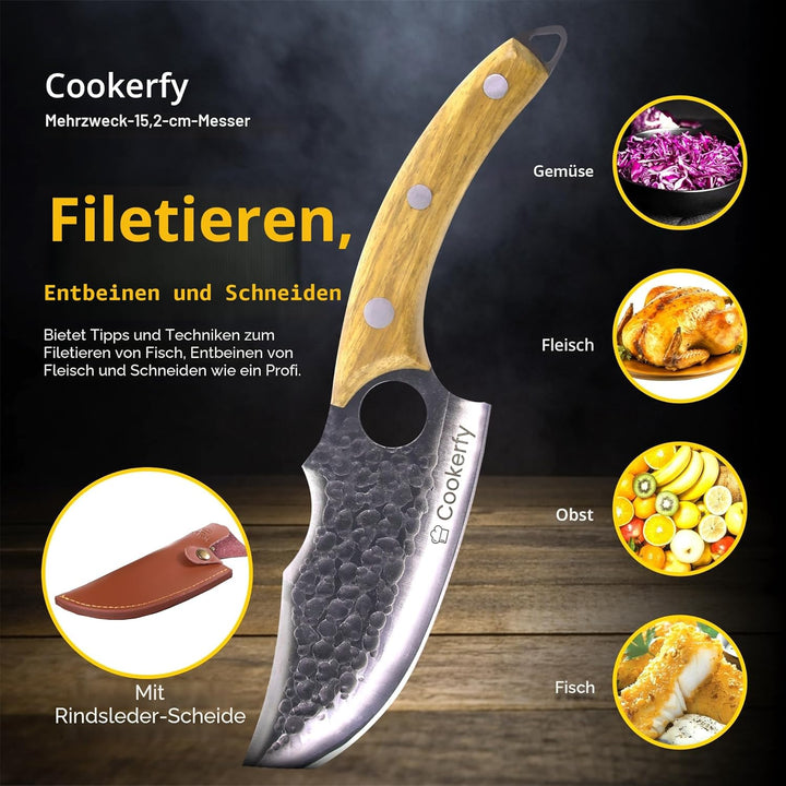 Messer Set – Japanisches Messer mit 15.5 cm Carbon-Klinge, Ergonomischer Rosenholzgriff, Küchenmesse