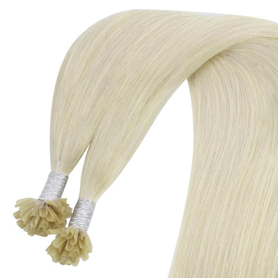 YoungSee Extensions Echthaar Bondings Blond 50 cm Bonding Extensions Echthaar Platinblond Haarverlan