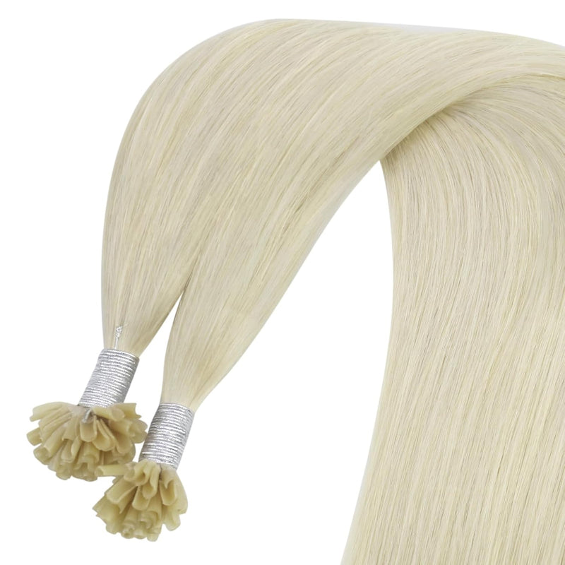 YoungSee Extensions Echthaar Bondings Blond 50 cm Bonding Extensions Echthaar Platinblond Haarverlan