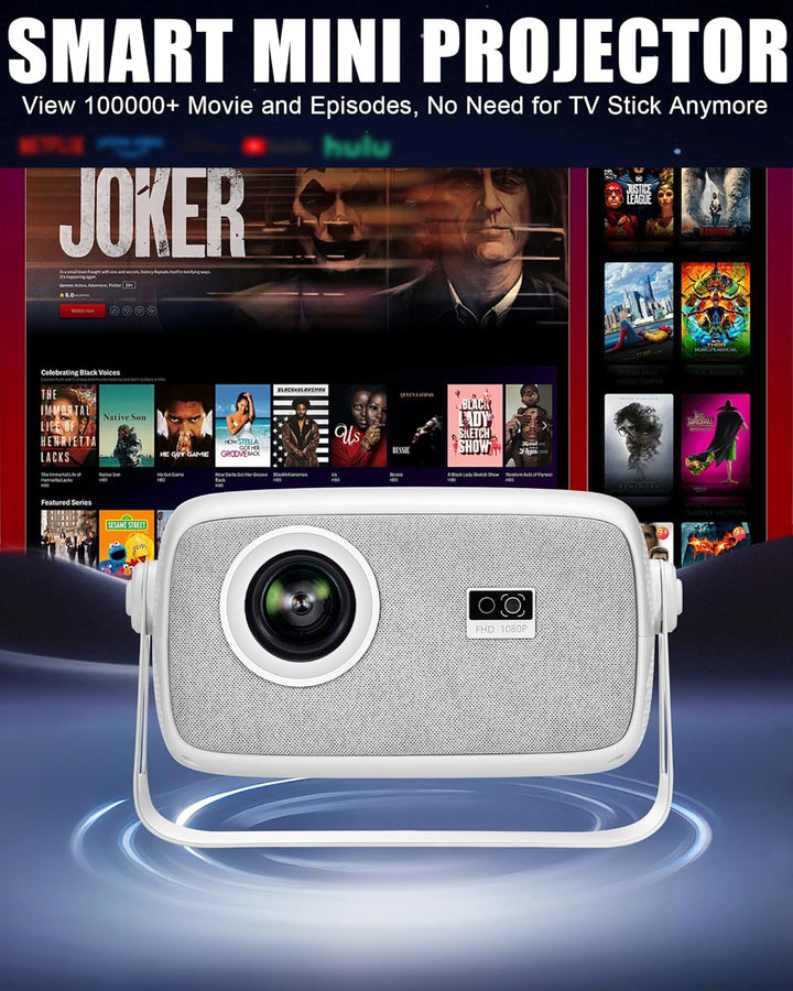 【Offiziell Lizenziertes Netflix & Autofokus】 Mini-Projektor mit WLAN und Bluetooth, 270°-Drehung, ge