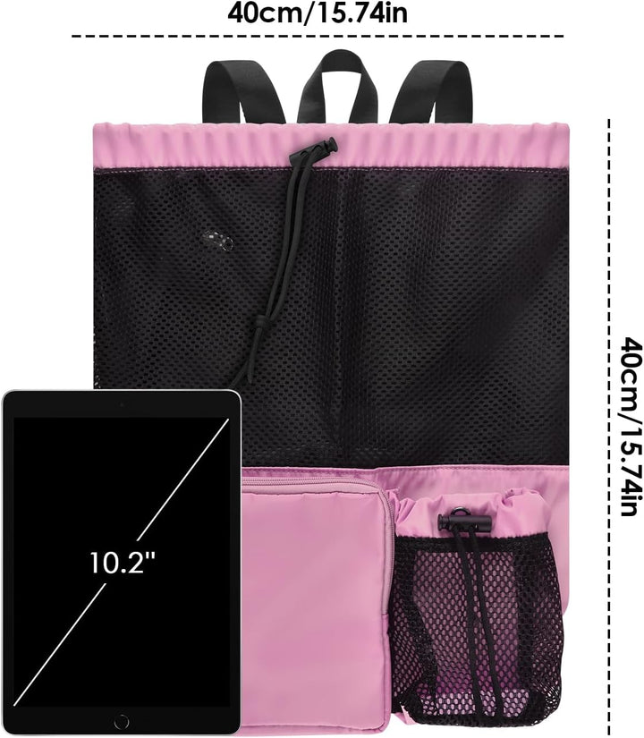 BROTOU Schwimmen Tasche, Schwimmtasche Mesh-Rucksack mit Kordelzug, Strandrucksack Turnbeutel Sportb