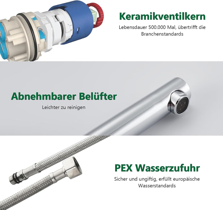 Kelleria Chrom Wasserhahn Bad Hoch, Einhand Badarmatur Waschtischbatterie, Waschtischarmatur mit Aus