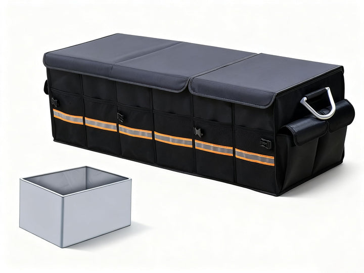 TINMAGI Kofferraum Organizer, Kofferraumtasche 90cm, Auto Organizer Kofferraum mit Fächern, Deckel,