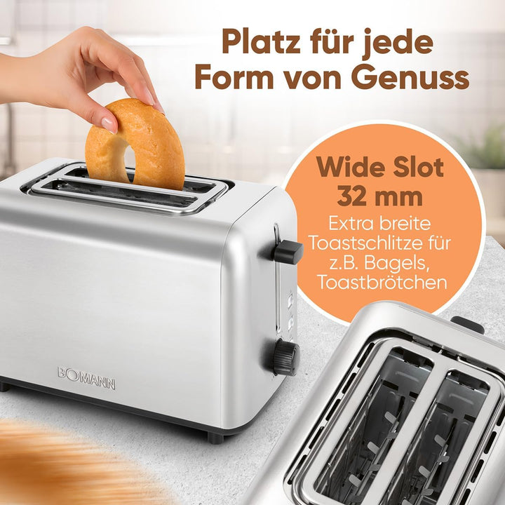 Bomann® Toaster 2 Scheiben | integrierter Brötchenaufsatz | extra breite Toastschlitze | Auftau-/Auf