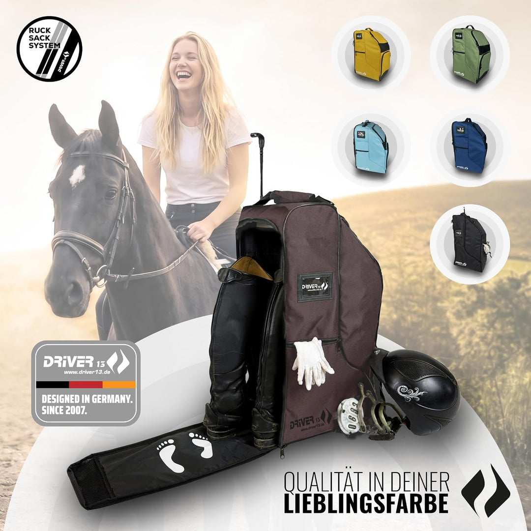 Driver13 Reitstiefelrucksack Reitstiefeltasche Stiefeletten Taschen Deluxe mit Helmfach für Reitstie