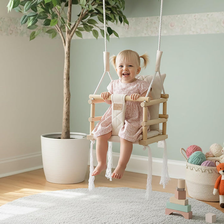 BlueKitty Schaukel für Kinder; Babyschaukel; Kinderschaukel mit Kissen; Schaukel für Haus und Garten