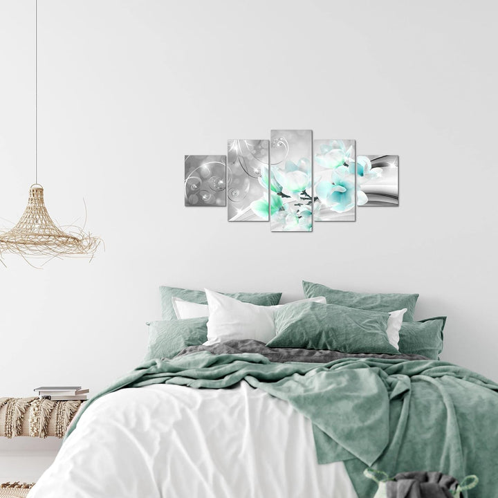 Runa Art Wandbilder Blumen Abstrakt 5 Teilig Bild auf Vlies Leinwand Deko Wohnzimmer Diamant Grau Tü