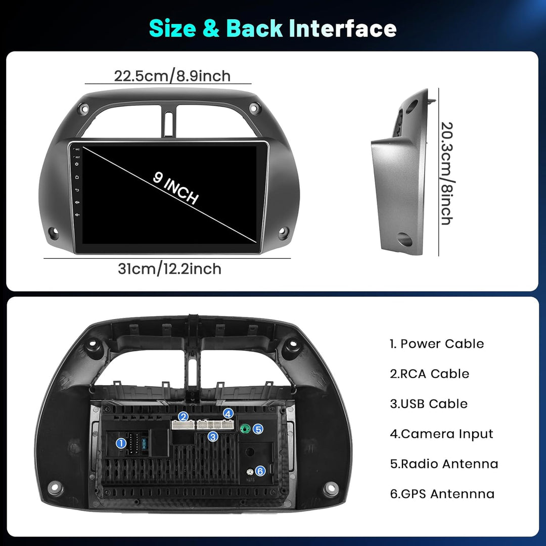 Hikity 4+64GB Android 15 Autoradio für Toyota RAV4 2001-2006 Mit Wireless Carplay Android Auto, 9 Zo