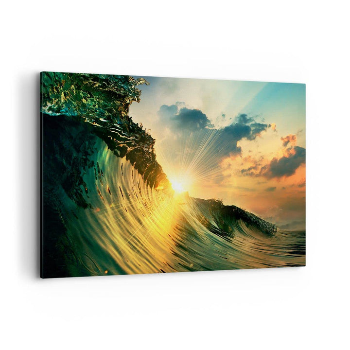 Bilder auf Leinwand 100x70cm Leinwandbild mit Rahmen Meer Welle Wasser Gross Wanddeko Bild Schlafzim