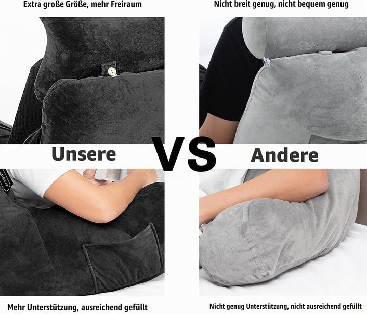 SLIGUY Lesekissen Bettauflage Kissen mit Nackenrolle &amp; höherem Stützarm zum Sitzen in Bett, Couch od