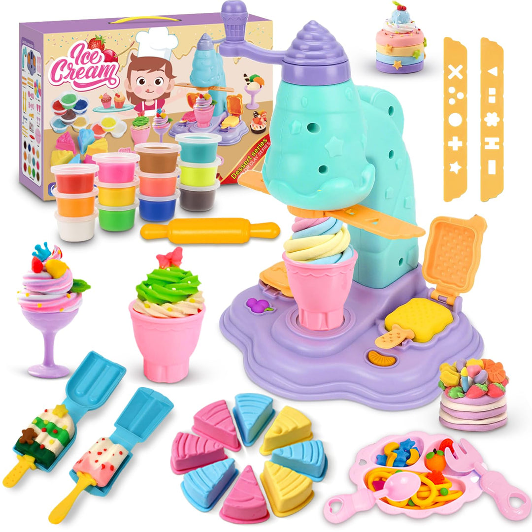 Knete Set für Kinder - Knete Eismaschine, Knete Spielküche Zubehör ab 3 4 5 6 Jahre, Kinderknete Kit