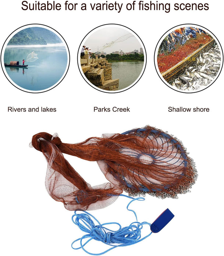 Wurfnetz Zum Fischen, Tragbares Fischernetz, Nylon Mesh Fischnetz zum Fangen von Angelnetz Angelzube