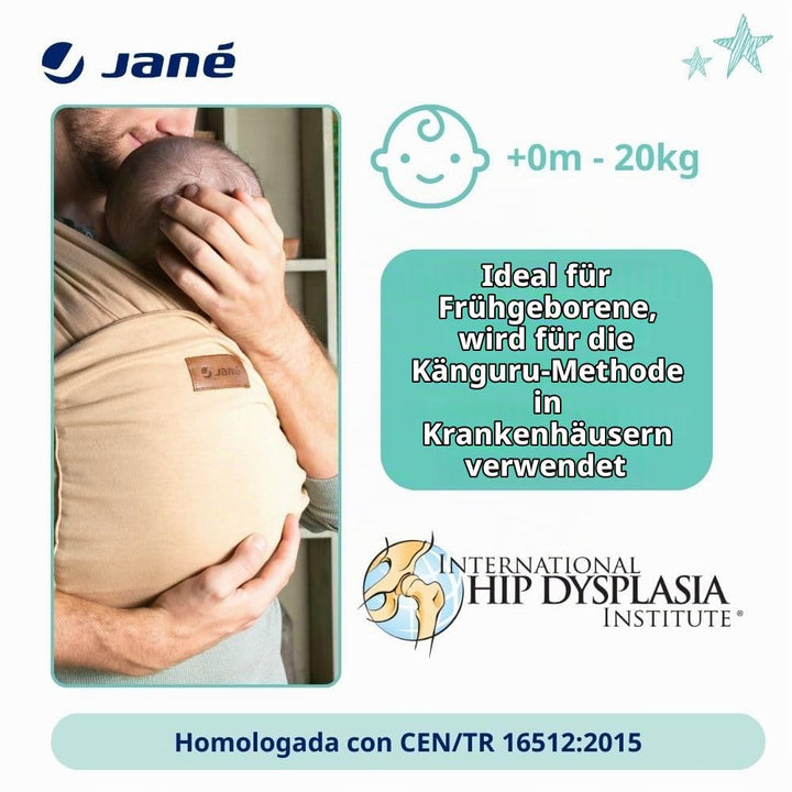 Jané Cocoon Elastisches Tragetuch, Ab Geburt bis 20 kg, 5 m, Känguru-Methode, Ergonomisch, Atmungsak