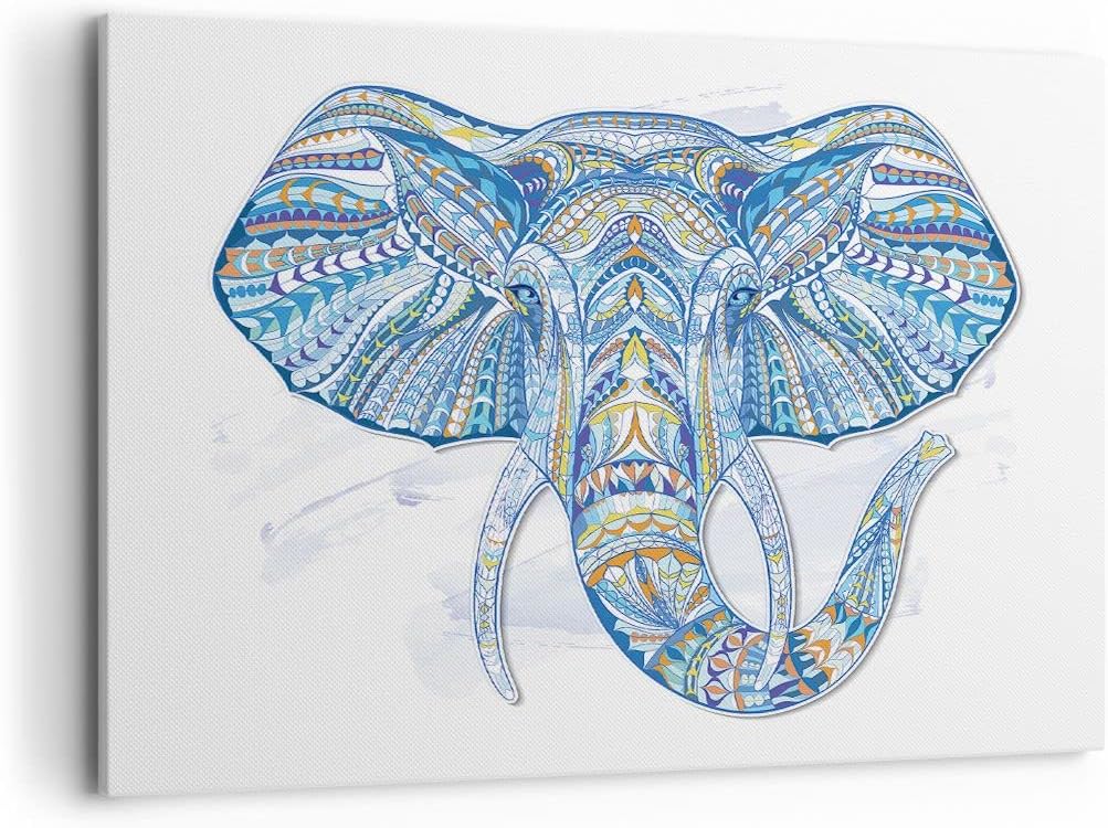 Bilder auf Leinwand 100x70cm Leinwandbild Elefant Muster Tierwelt Afrika Gross Wanddeko Bild Schlafz