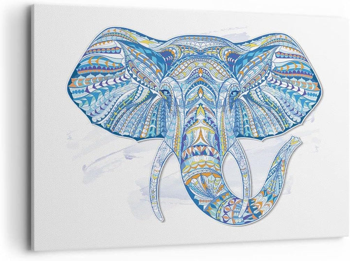 Bilder auf Leinwand 100x70cm Leinwandbild Elefant Muster Tierwelt Afrika Gross Wanddeko Bild Schlafz