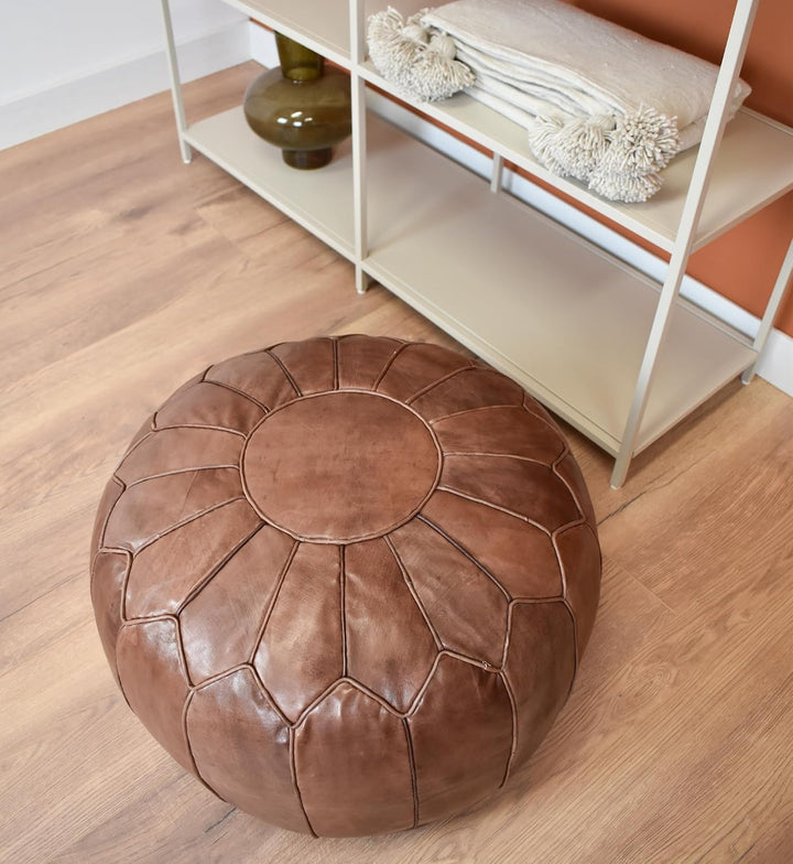 See the Good XL Echtleder Pouf - Handgefertigt - gefüllt geliefert - Ottoman Sitzsack Fusshocker Puf