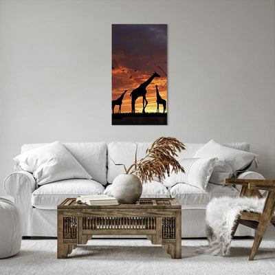 Bilder auf Leinwand 55x100cm Leinwandbild mit Rahmen Giraffe Afrika Sonne Safari Gross Wanddeko Bild